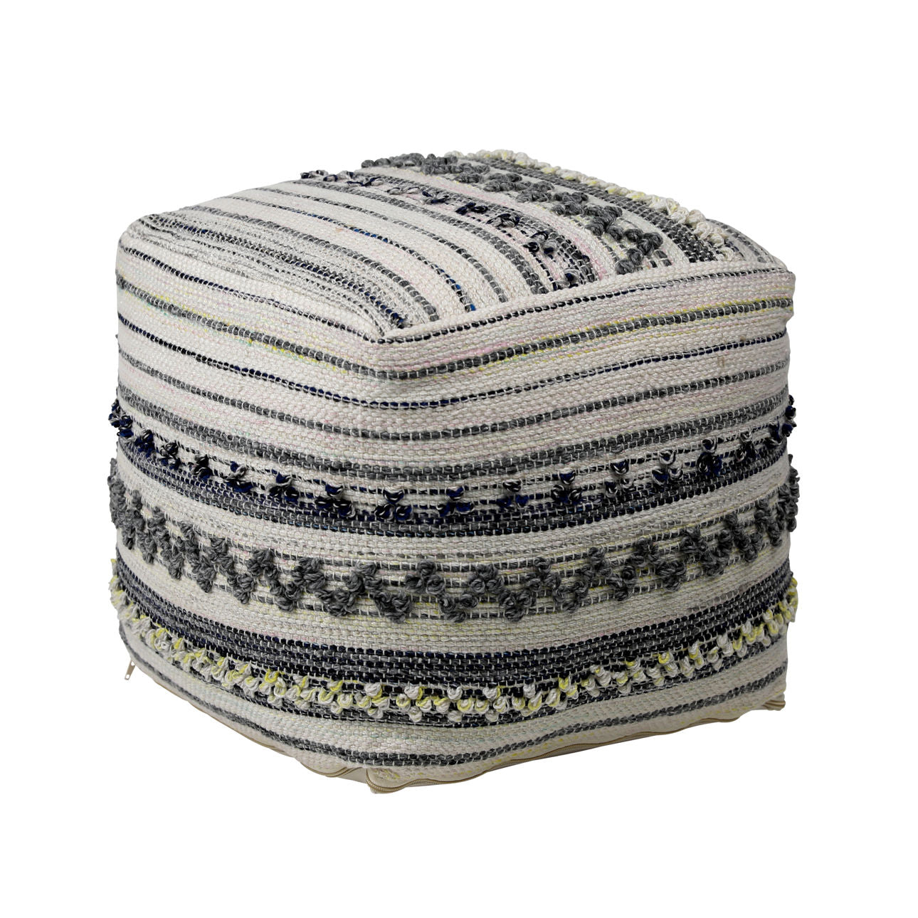 Multicolor Grey and White Handwoven PET Yarn Pouf 16 in Wide