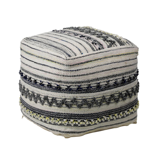 Multicolor Grey and White Handwoven PET Yarn Pouf 16 in Wide