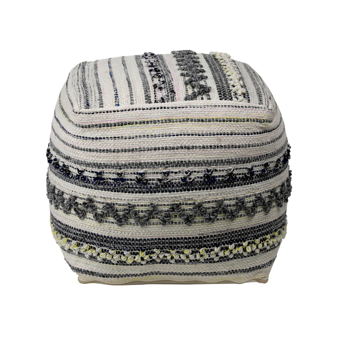 Multicolor Grey and White Handwoven PET Yarn Pouf 16 in Wide