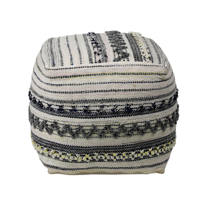 Multicolor Grey and White Handwoven PET Yarn Pouf 16 in Wide