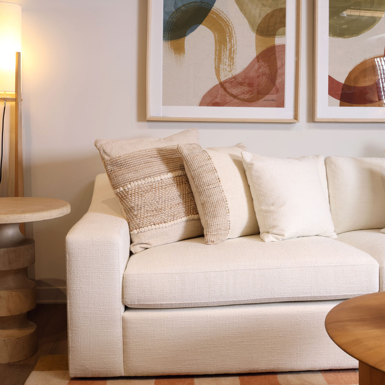 Natural and Ivory Handwoven Jute Pillow 25 in Wide