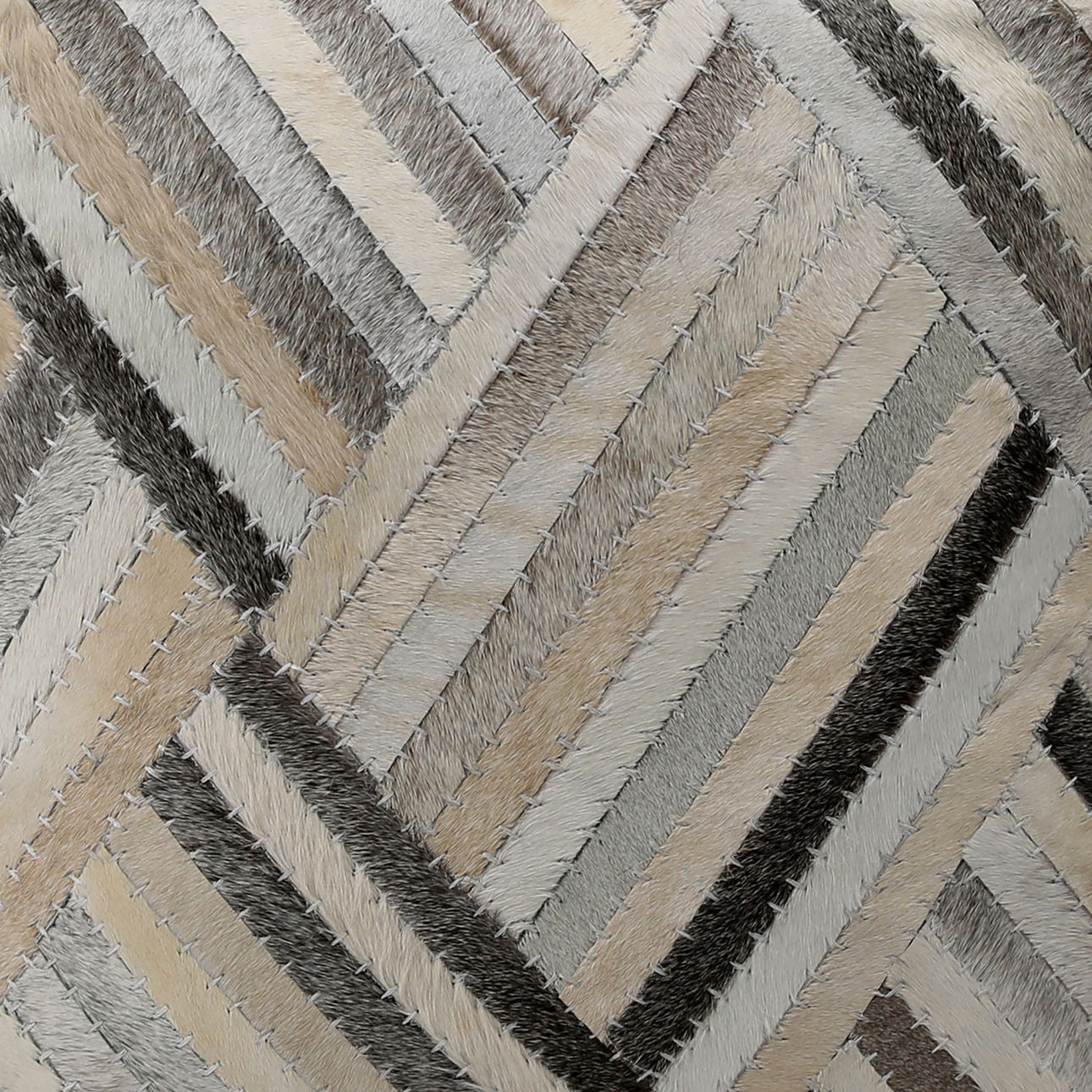 Grey, Brown and Natural Goat Hide Pouf 16 in Wide