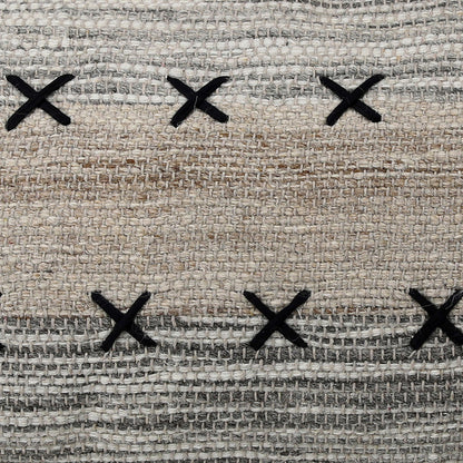 Grey, Taupe and Black Handwoven Wool and Cotton Pillow 14 in Wide