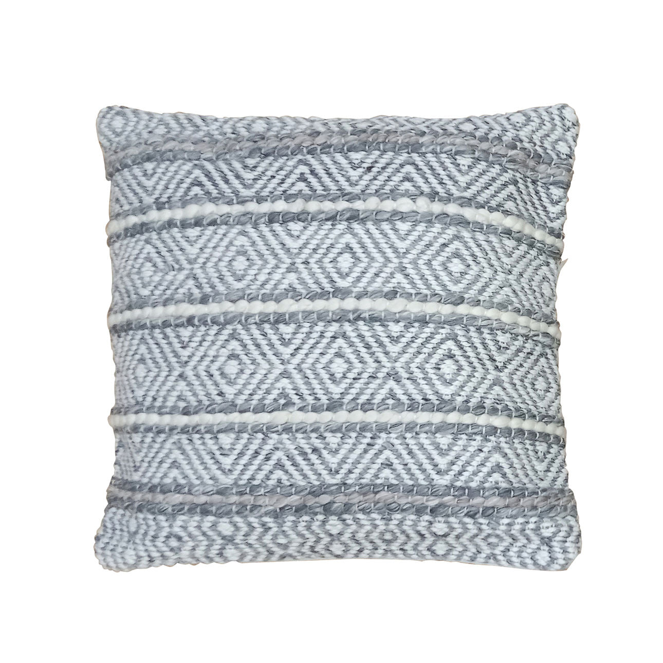 Grey and Ivory Handwoven PET Yarn Pillow 20 in Wide
