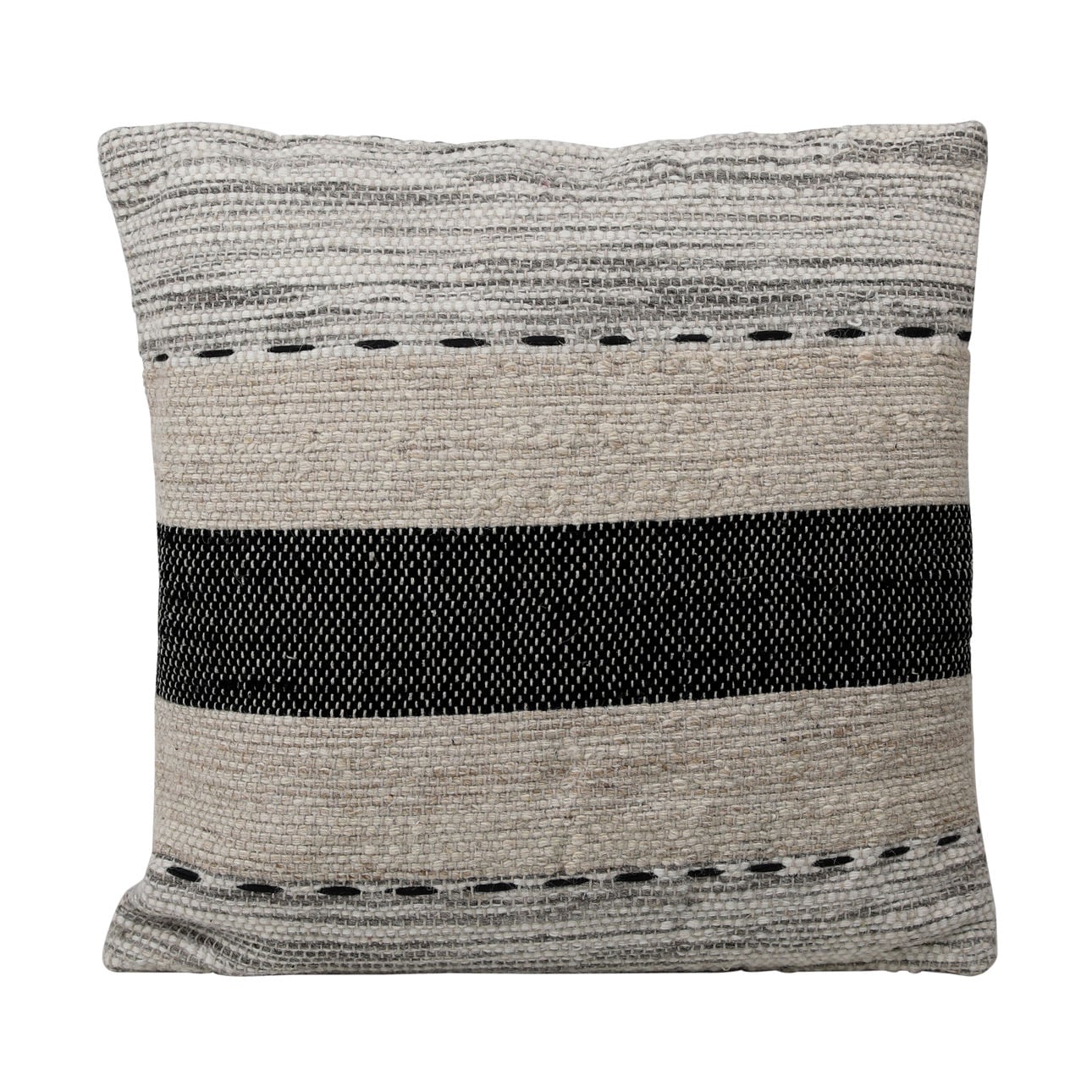 Charcoal, Grey and Ivory Handwoven Wool and Cotton Pillow 24 in Wide