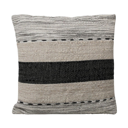 Charcoal, Grey and Ivory Handwoven Wool and Cotton Pillow 24 in Wide