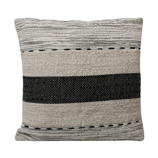 Charcoal, Grey and Ivory Handwoven Wool and Cotton Pillow 24 in Wide