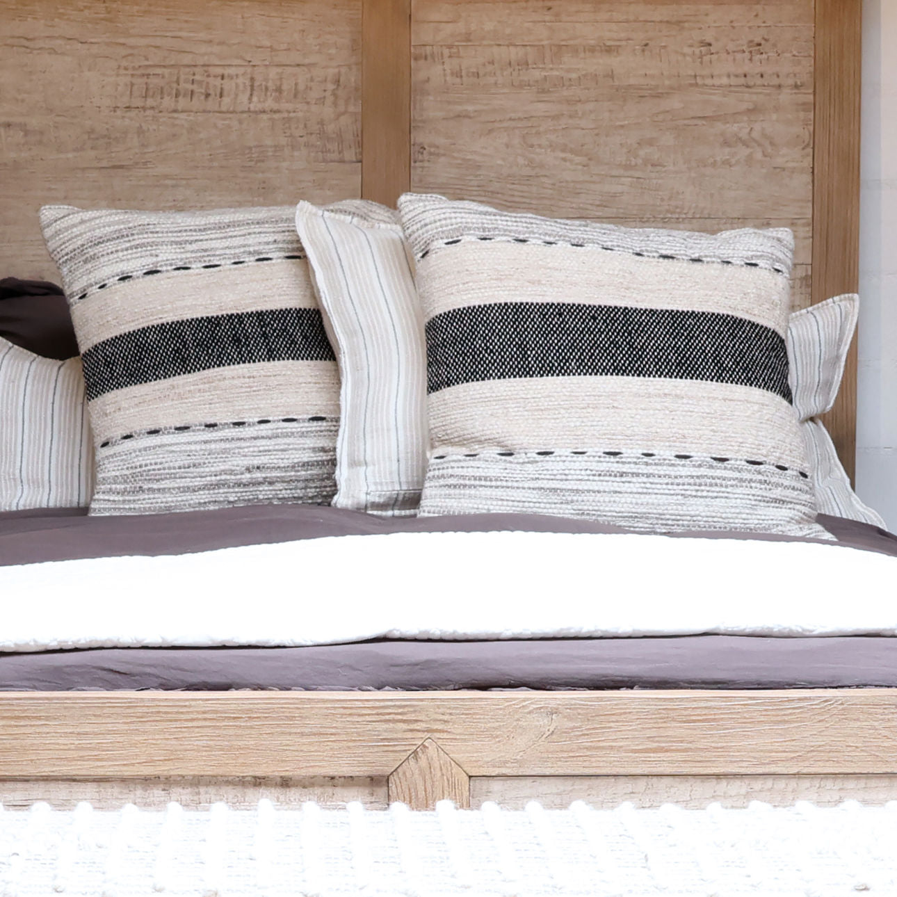 Charcoal, Grey and Ivory Handwoven Wool and Cotton Pillow 24 in Wide