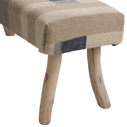 Multicolor Handwoven Punja Kilim Wool and Eucalyptus Wood Bench 48 in Wide