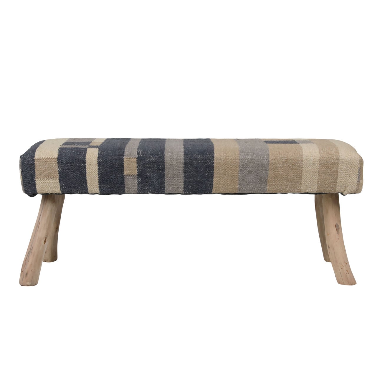 Multicolor Handwoven Punja Kilim Wool and Eucalyptus Wood Bench 48 in Wide