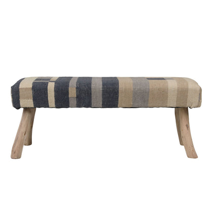 Multicolor Handwoven Punja Kilim Wool and Eucalyptus Wood Bench 48 in Wide