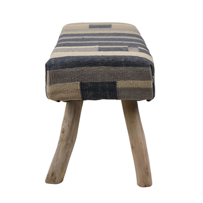 Multicolor Handwoven Punja Kilim Wool and Eucalyptus Wood Bench 48 in Wide