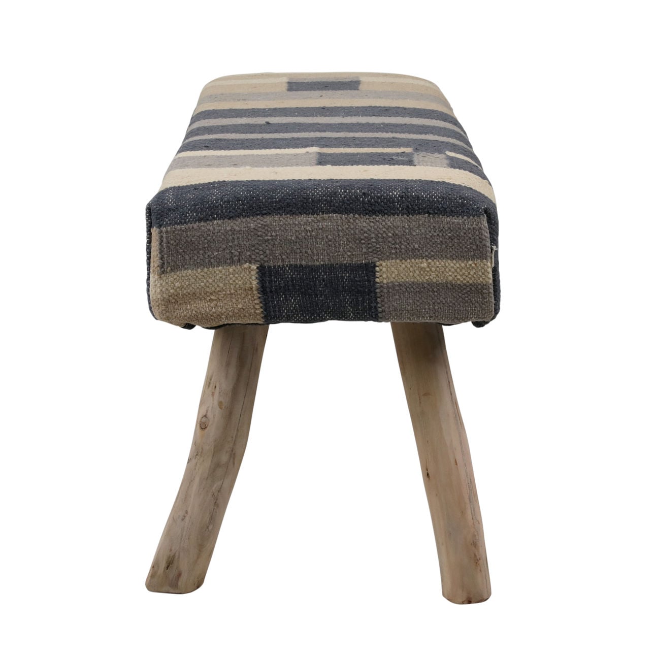 Multicolor Handwoven Punja Kilim Wool and Eucalyptus Wood Bench 48 in Wide