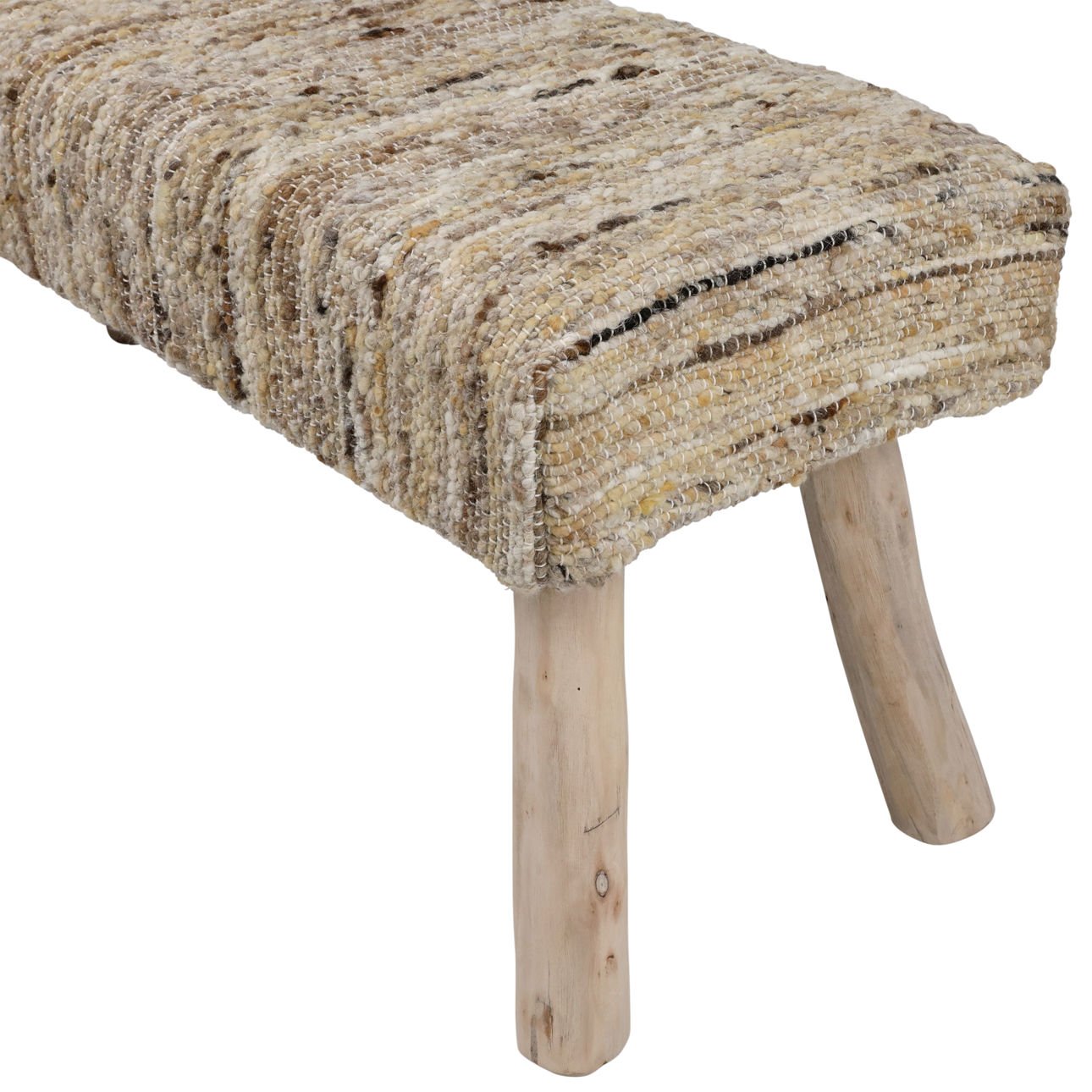 Natural Handwoven Wool and Eucalyptus Wood Bench 48 in Wide
