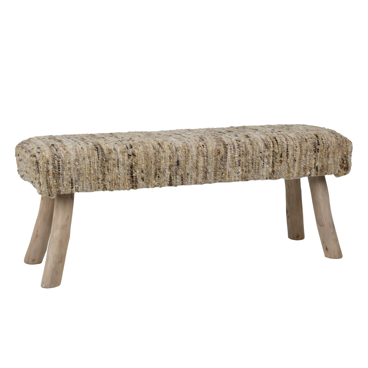 Natural Handwoven Wool and Eucalyptus Wood Bench 48 in Wide