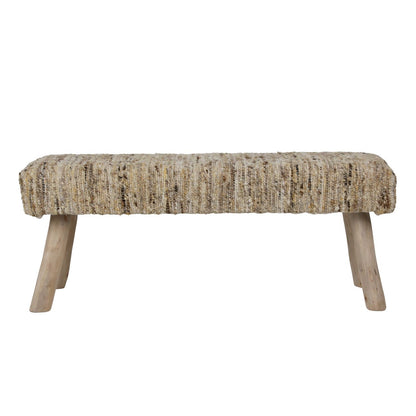 Natural Handwoven Wool and Eucalyptus Wood Bench 48 in Wide