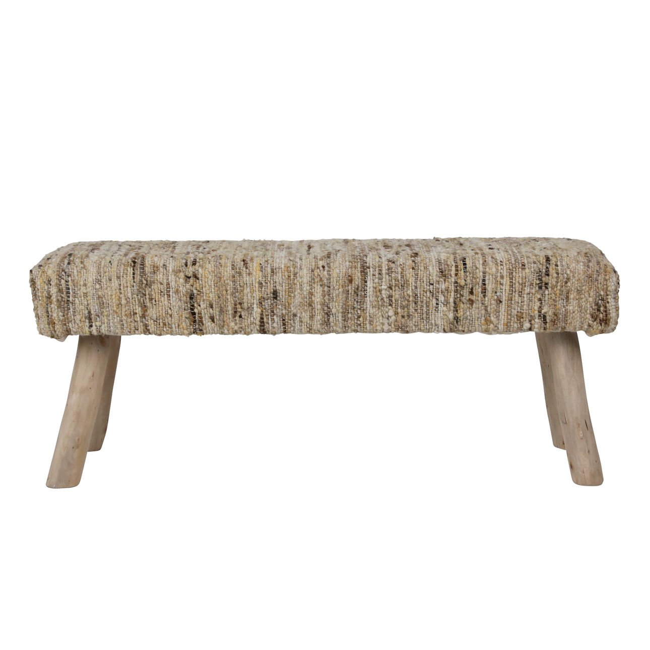 Natural Handwoven Wool and Eucalyptus Wood Bench 48 in Wide