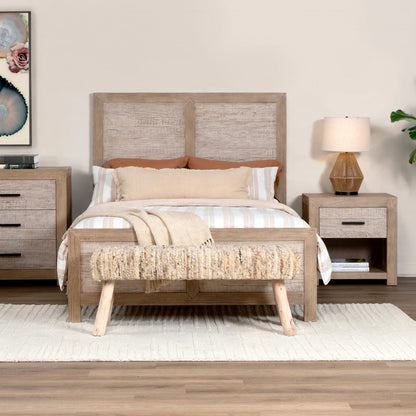 Natural Handwoven Wool and Eucalyptus Wood Bench 48 in Wide