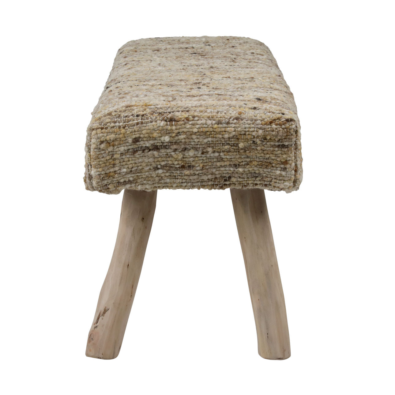 Natural Handwoven Wool and Eucalyptus Wood Bench 48 in Wide