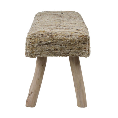 Natural Handwoven Wool and Eucalyptus Wood Bench 48 in Wide