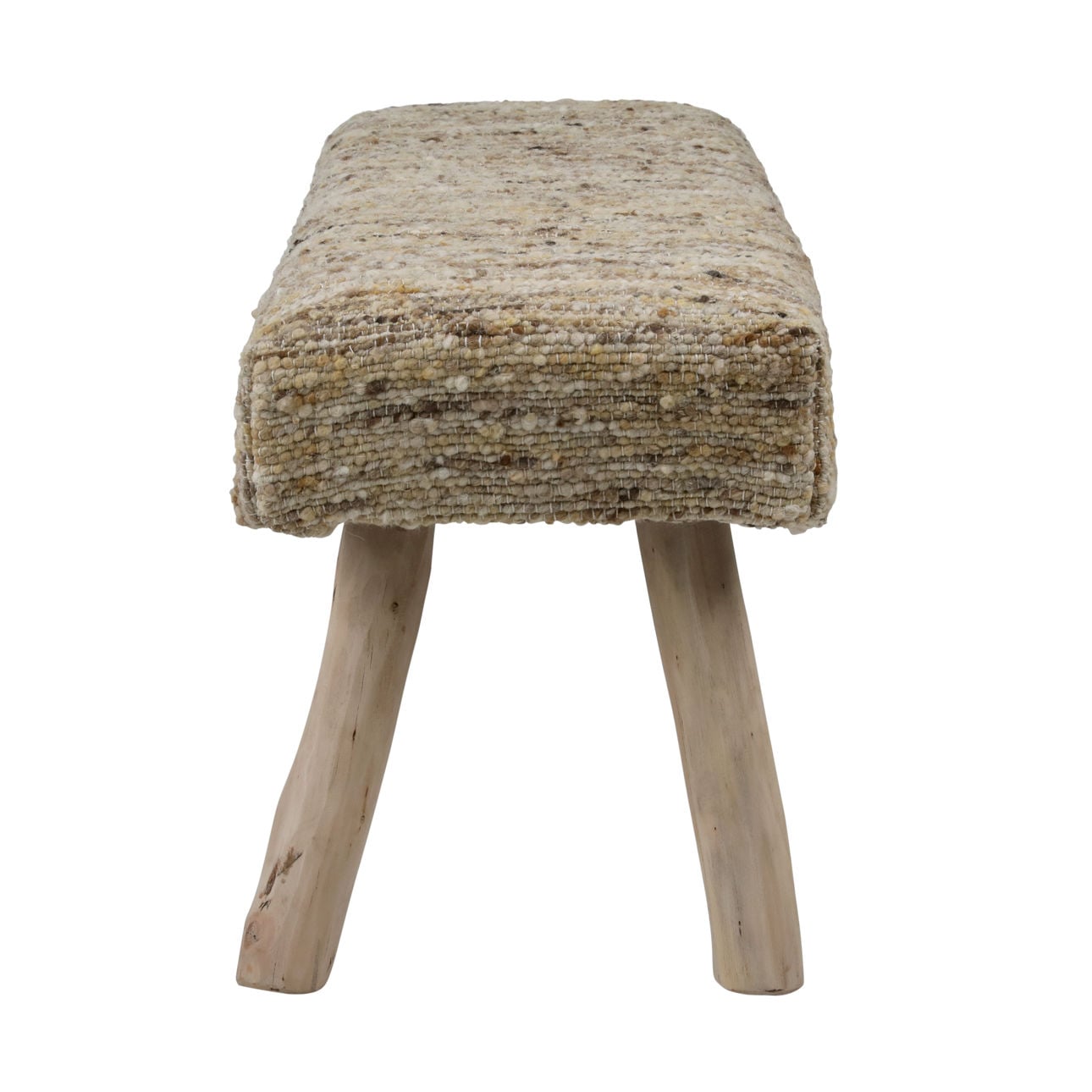 Natural Handwoven Wool and Eucalyptus Wood Bench 48 in Wide