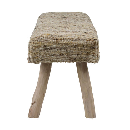 Natural Handwoven Wool and Eucalyptus Wood Bench 48 in Wide