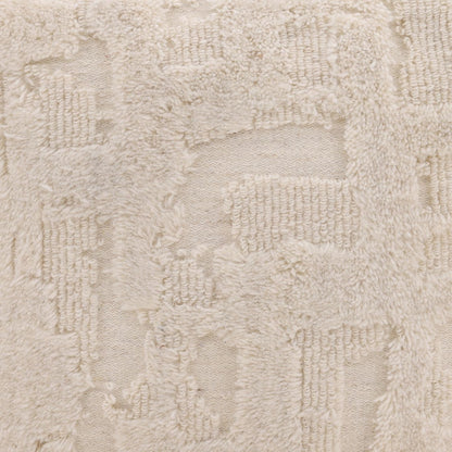 Ivory Handwoven Wool Pouf 16 in Wide