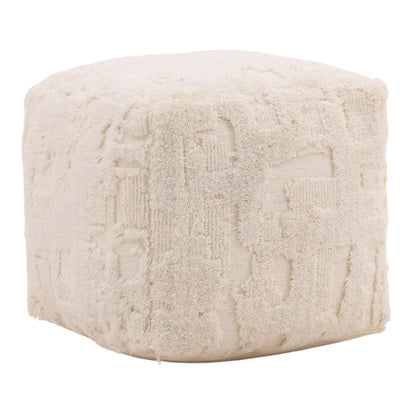 Ivory Handwoven Wool Pouf 16 in Wide