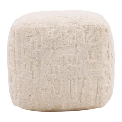 Ivory Handwoven Wool Pouf 16 in Wide