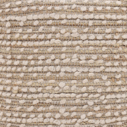 Ivory Handwoven Wool and Jute Pouf 16 in Wide