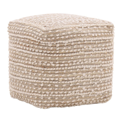 Ivory Handwoven Wool and Jute Pouf 16 in Wide