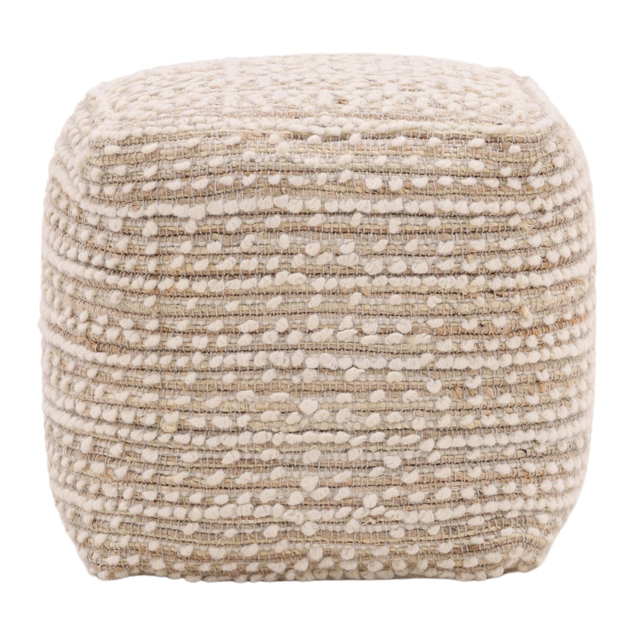 Ivory Handwoven Wool and Jute Pouf 16 in Wide