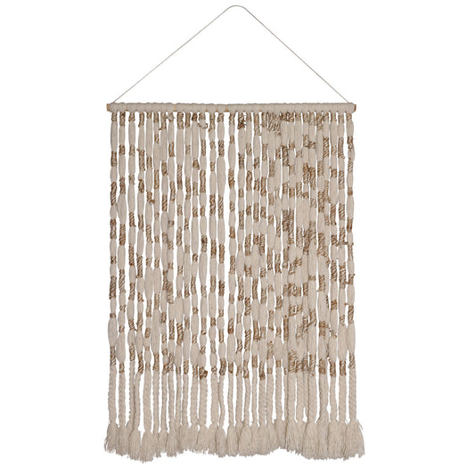 Natural and Ivory Hand Knitted Wool and Jute Hanging 49.5 in Wide