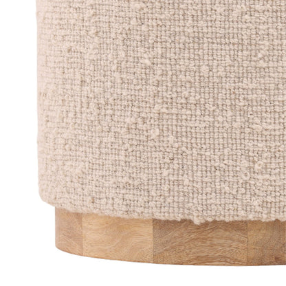 Ivory and Natural Handwoven Wool Blend and Wood Stool 16.5 in Wide
