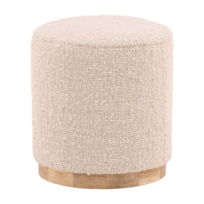 Ivory and Natural Handwoven Wool Blend and Wood Stool 16.5 in Wide