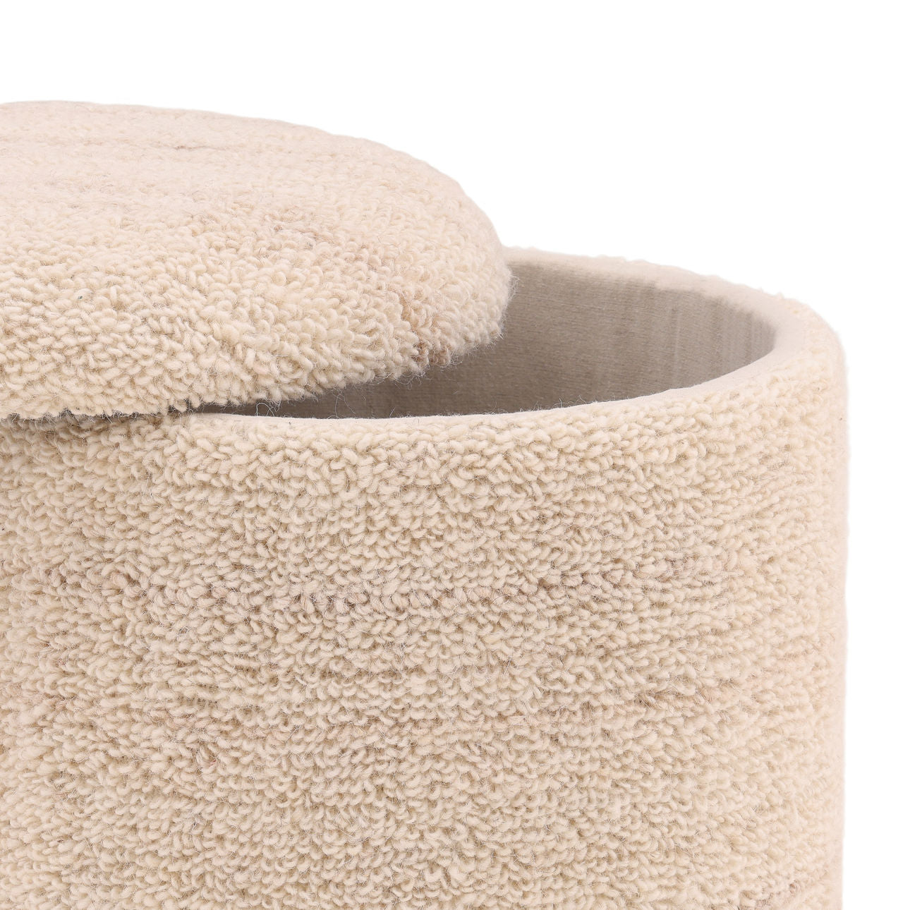 Ivory Handwoven Wool Blend Stool 16 in Wide