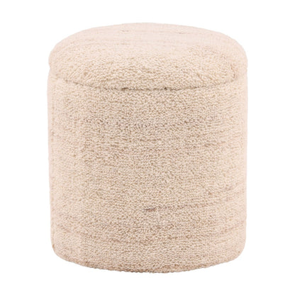 Ivory Handwoven Wool Blend Stool 16 in Wide