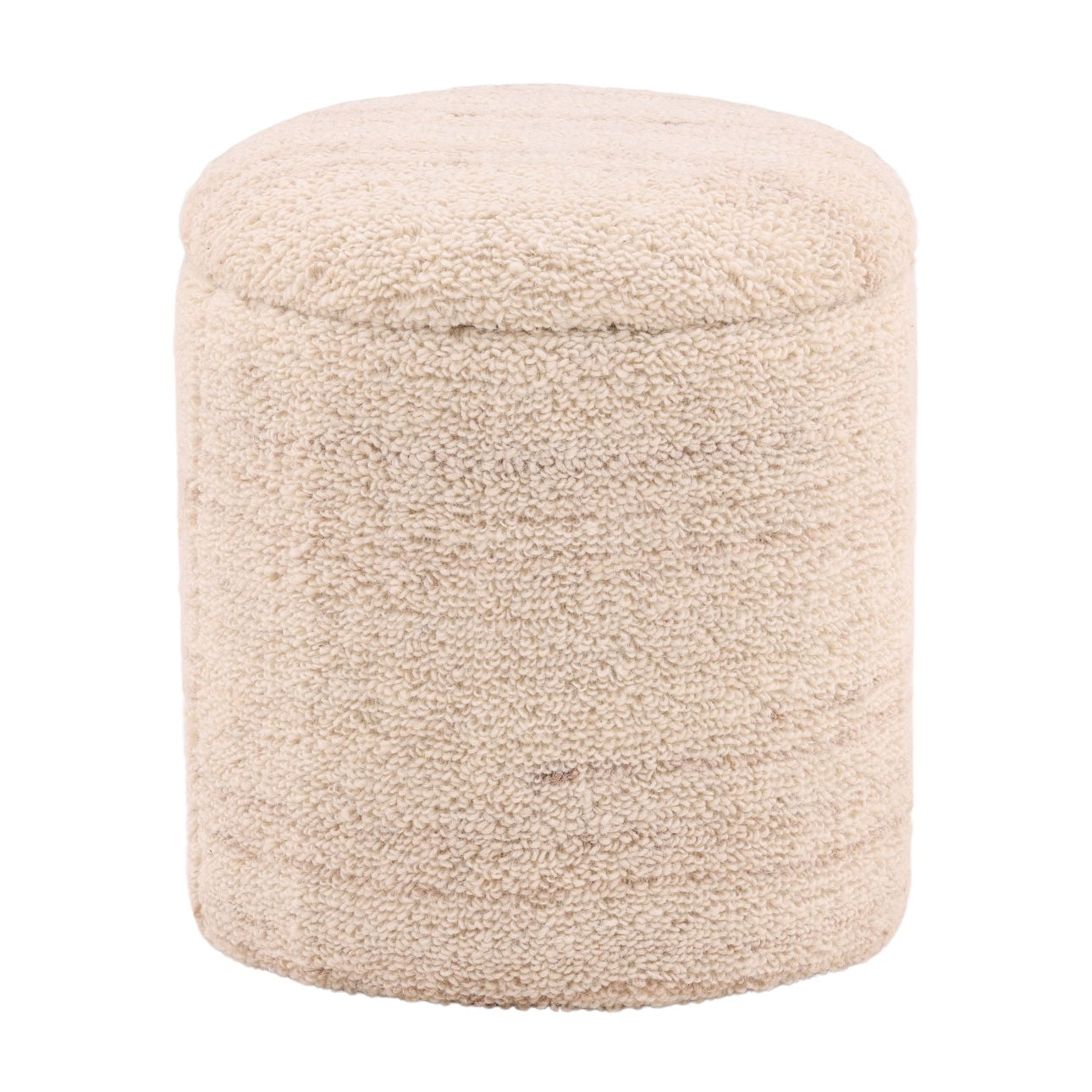 Ivory Handwoven Wool Blend Stool 16 in Wide