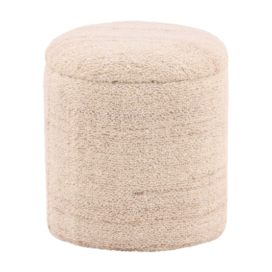 Ivory Handwoven Wool Blend Stool 16 in Wide