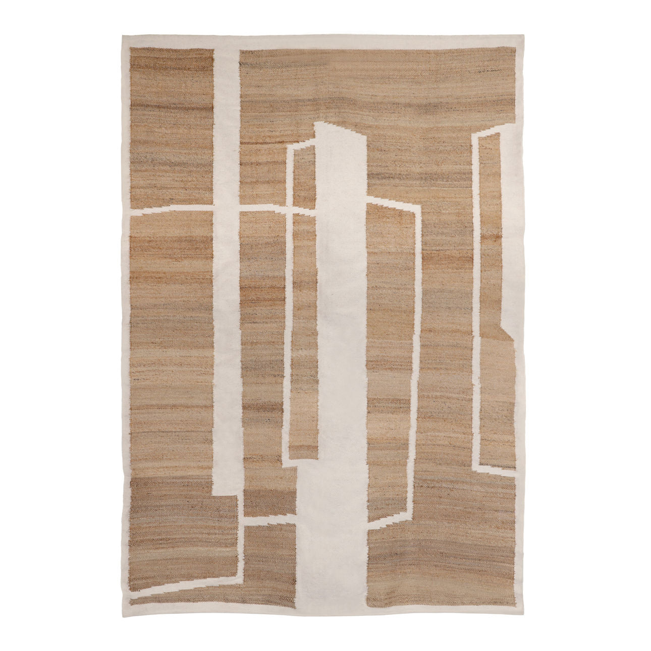 Natural and Ivory Handwoven Wool and Jute Rug 110 in Wide