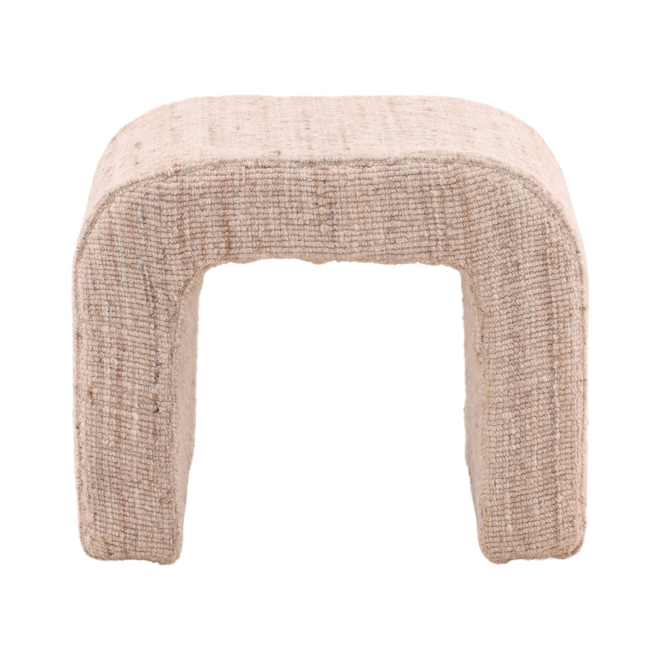 Beige Handwoven Wool Blend Stool 18 in Wide