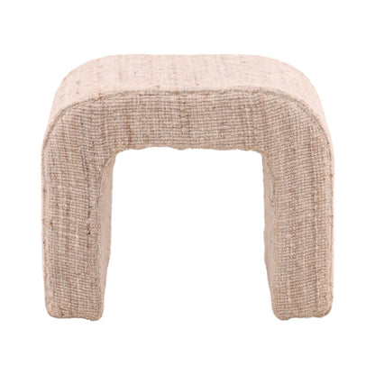 Beige Handwoven Wool Blend Stool 18 in Wide