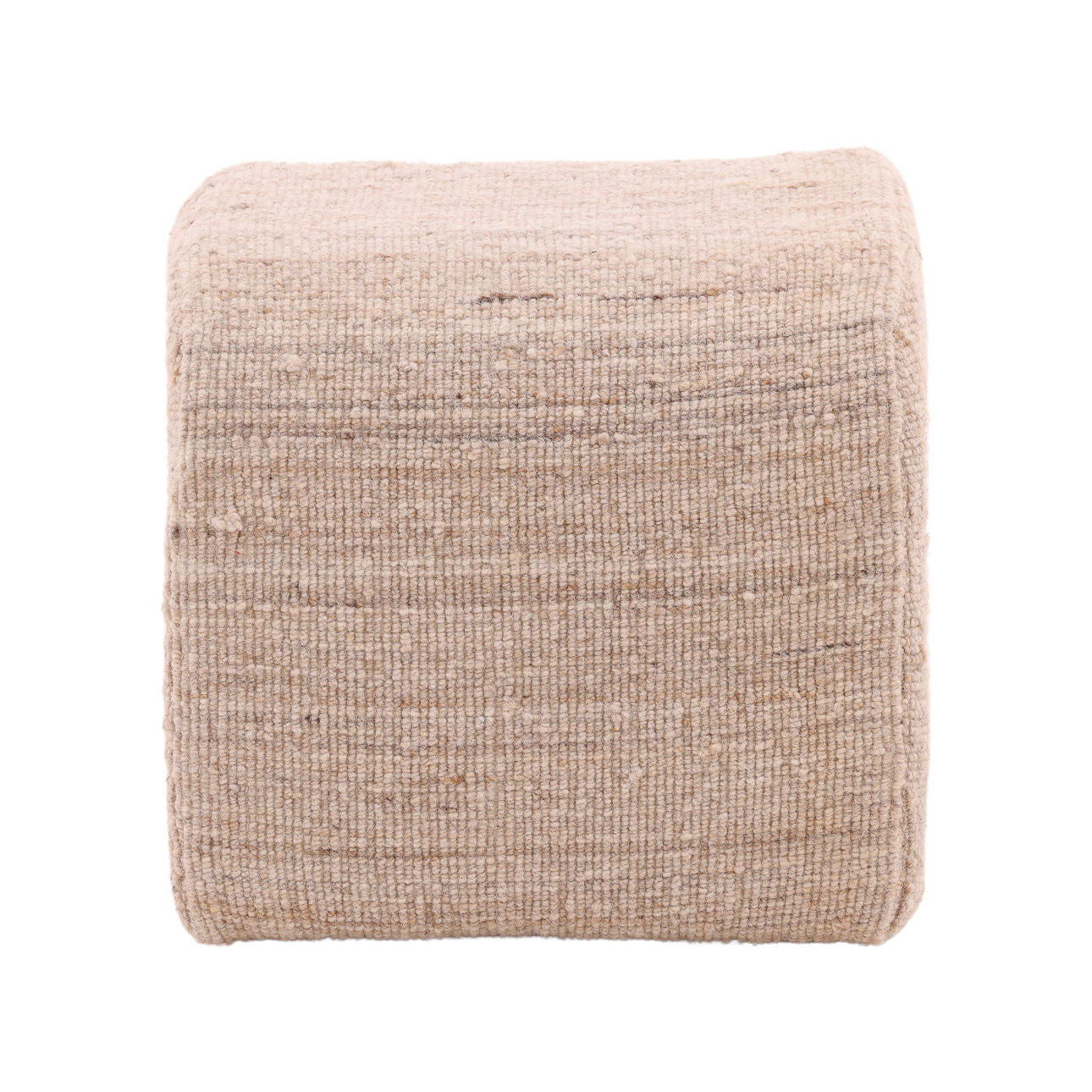 Beige Handwoven Wool Blend Stool 18 in Wide