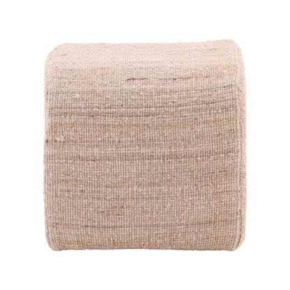 Beige Handwoven Wool Blend Stool 18 in Wide