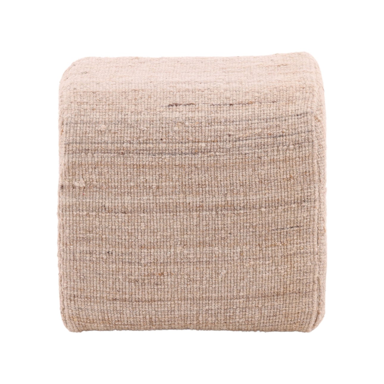 Beige Handwoven Wool Blend Stool 18 in Wide
