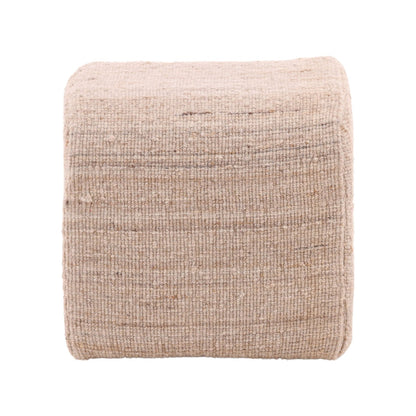 Beige Handwoven Wool Blend Stool 18 in Wide