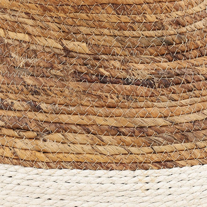 Natural and Off White Woven Banana Leaf, Raffia and Coconut Fibers Basket 11.5 in Wide