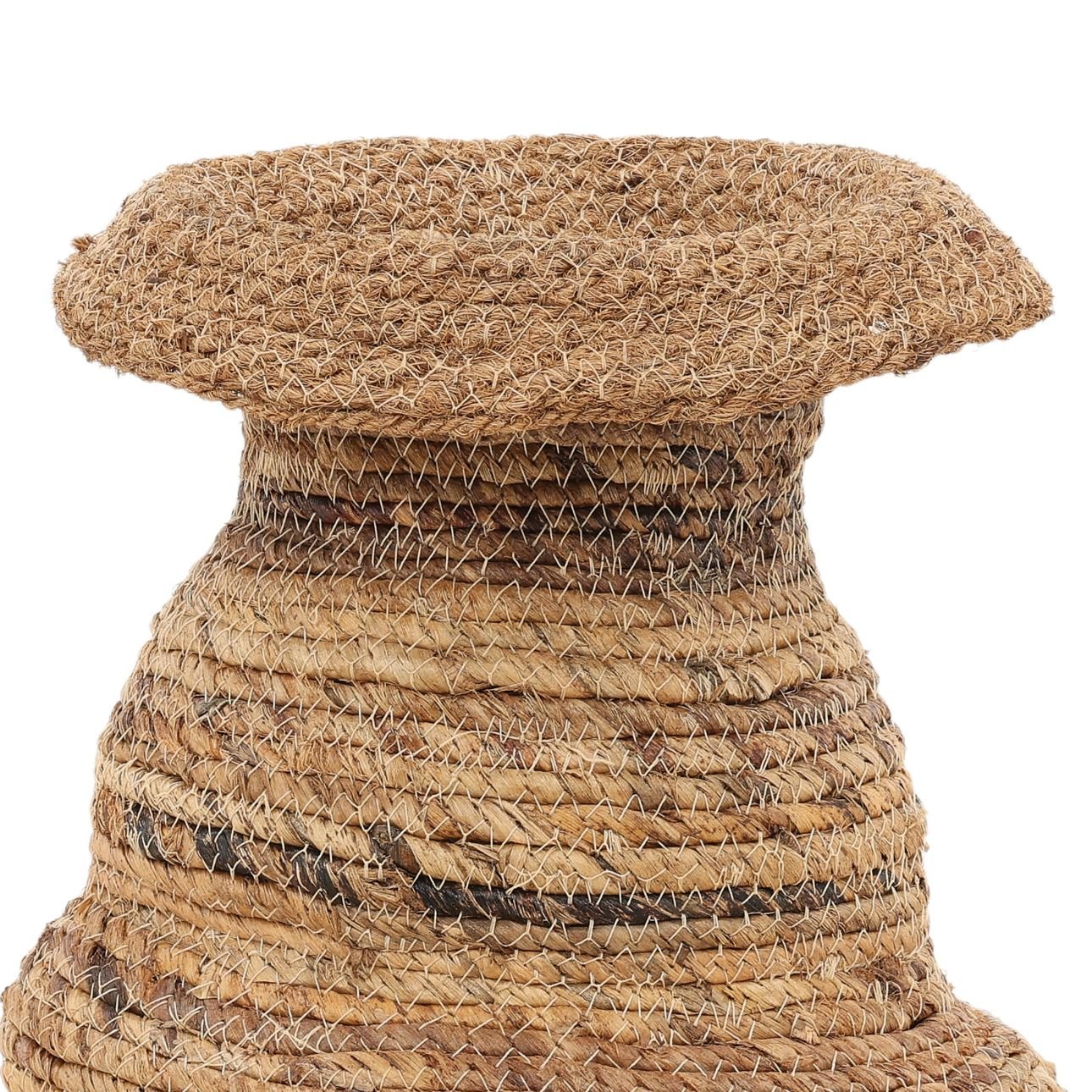 Natural and Off White Woven Banana Leaf, Raffia and Coconut Fibers Basket 11.5 in Wide