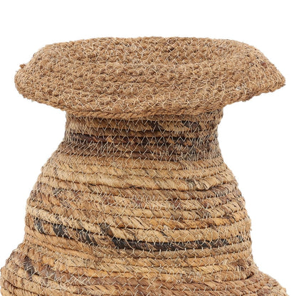 Natural and Off White Woven Banana Leaf, Raffia and Coconut Fibers Basket 11.5 in Wide