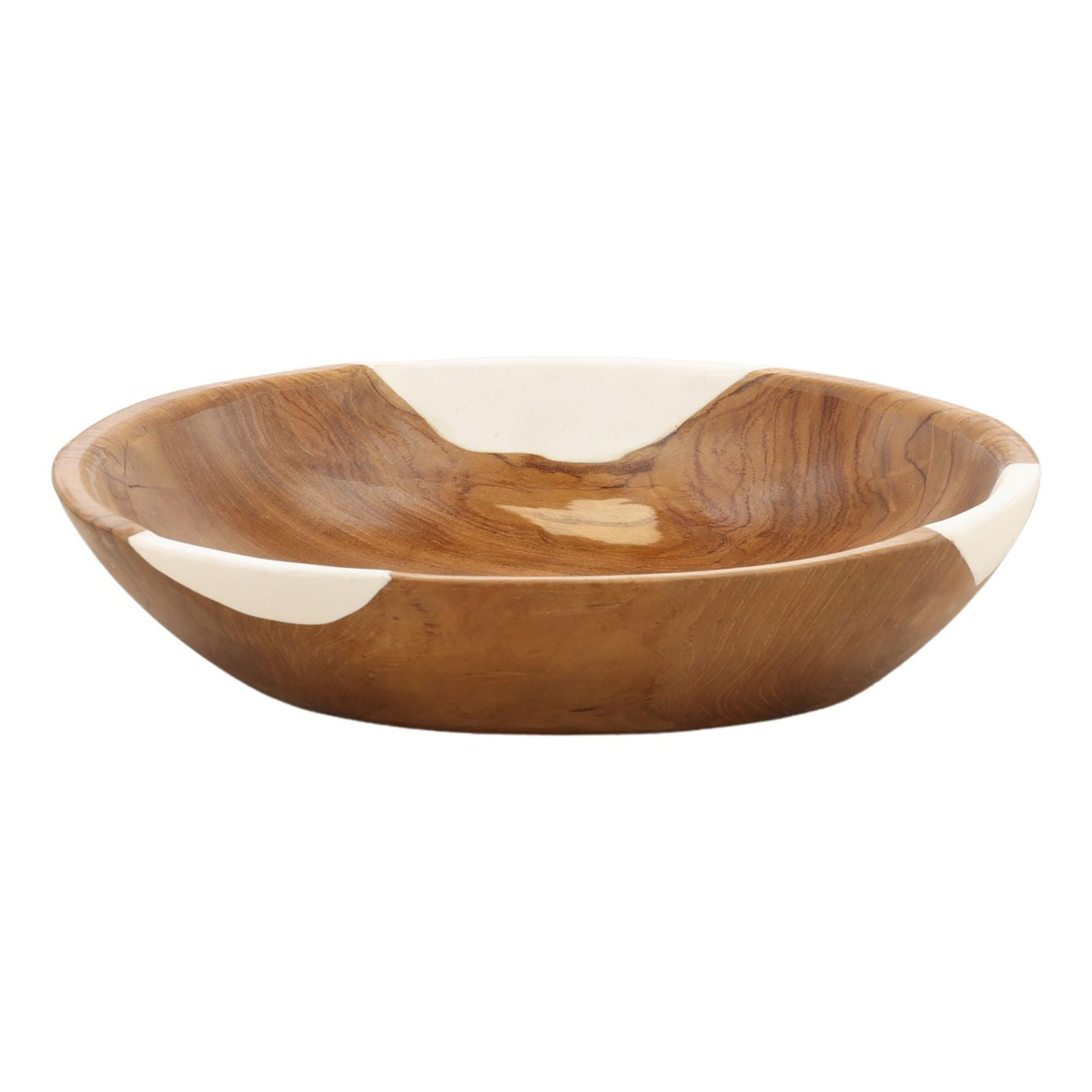 Natural and White Mindi Wood and Resin Bowl 13.5 in Wide